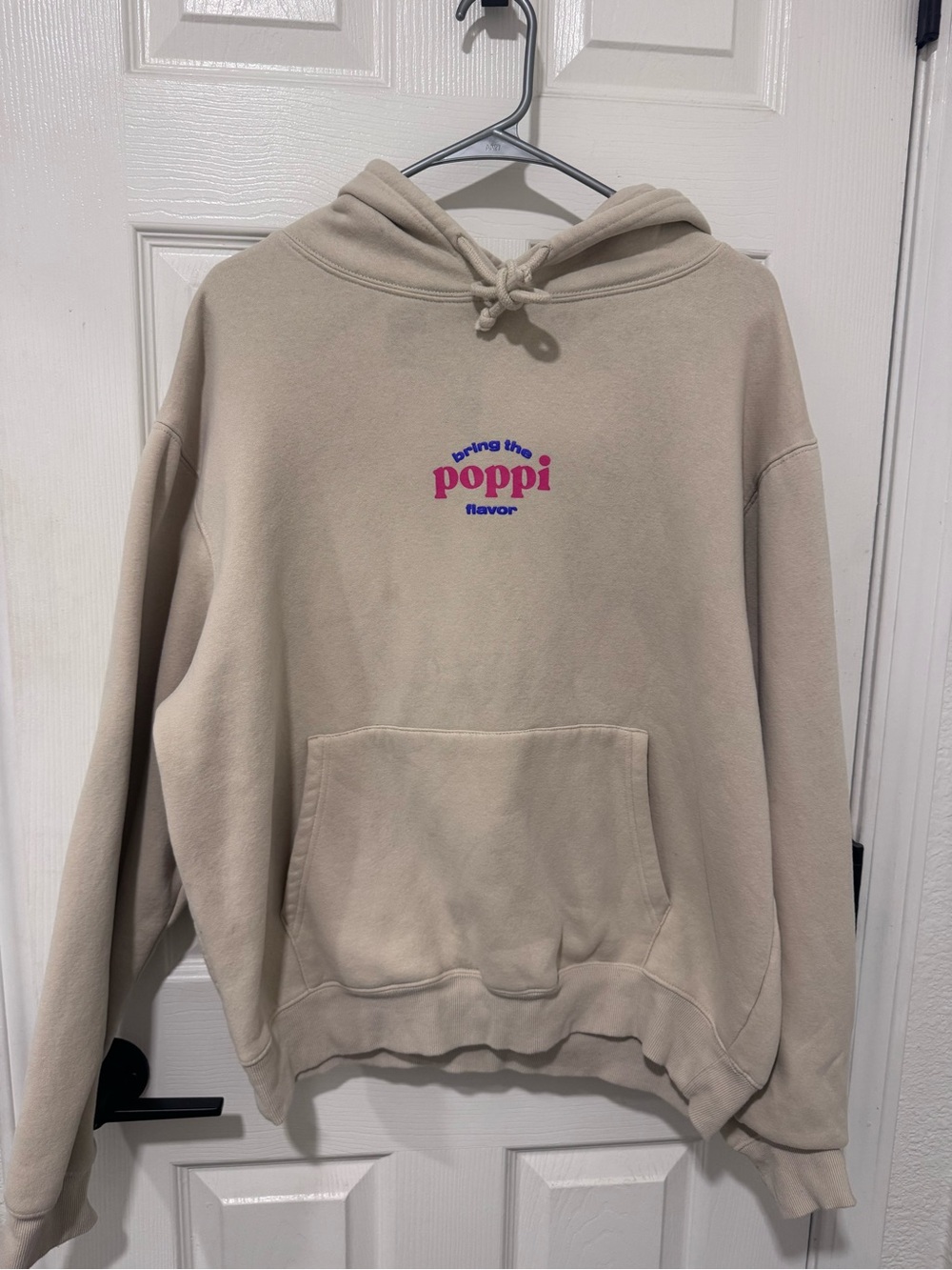 Poppi Beige Pullover Hoodie with Chest Logo